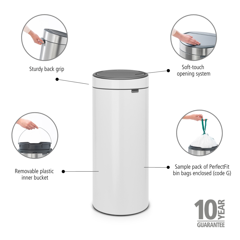 BASURERO BRABANTIA TOUCH NEW 30 LT WHITE - 6