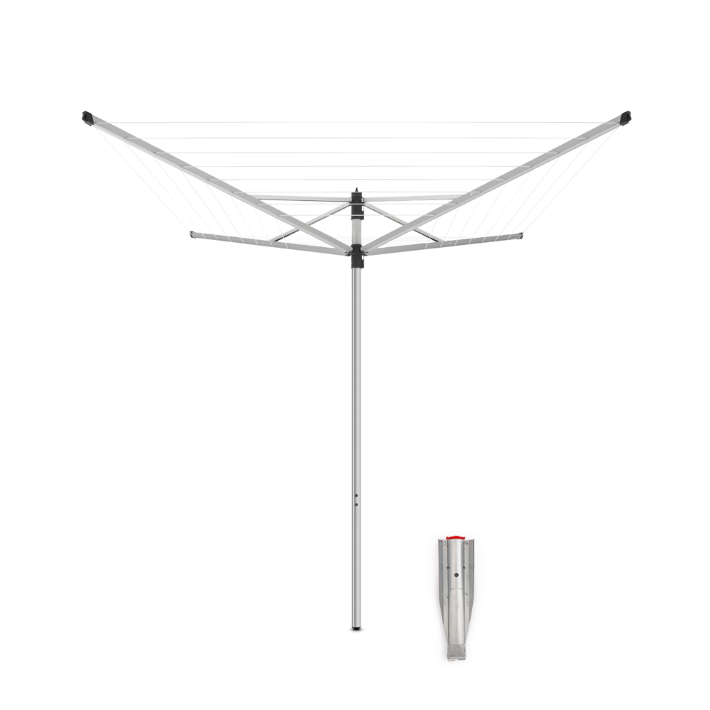 TENDEDERO BRABANTIA PARAGUAS ROTATORIO LIFT-O-MATIC 40 MT + SOPORTE JARDÍN METALLIC GREY - 1