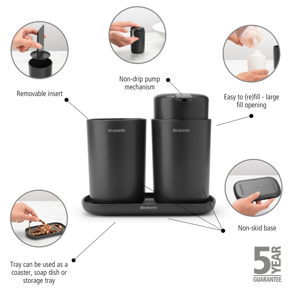 SET BRABANTIA ACCESORIOS EL BAÑO RENEW DARK GREY - 7