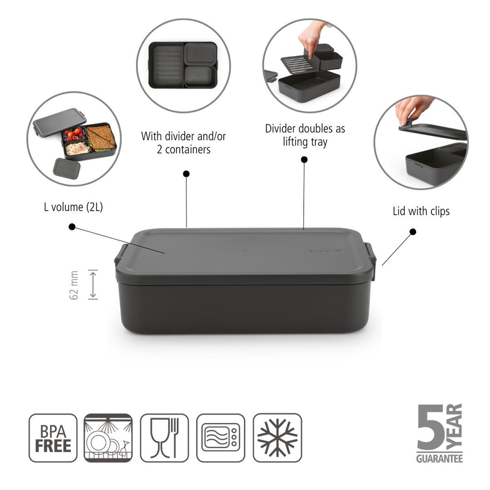 CONTENEDOR BRABANTIA ALMUERZO MAKE & TAKE BENTO GRANDE DARK GREY - 4