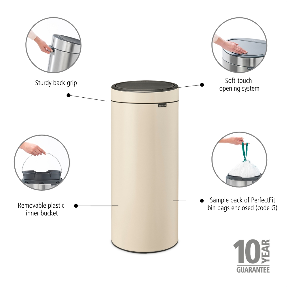 BASURERO BRABANTIA TOUCH NEW 30 SOFT BEIGE - 6