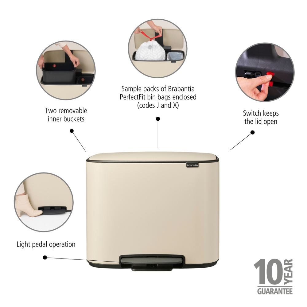 BASURERO BRABANTIA PEDAL BO 11 + 23 LT SOFT BEIGE - 6