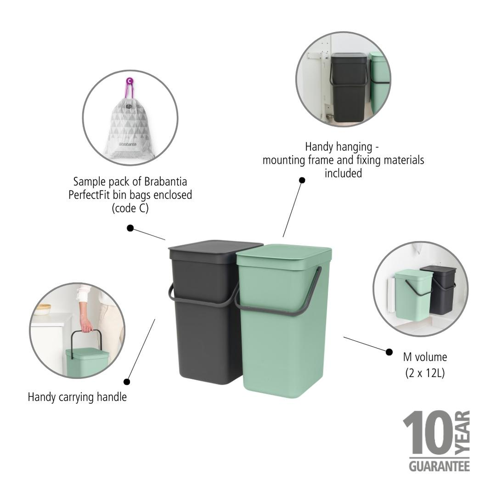 BASURERO BRABANTIA SORT & GO 2 X 12 LITROS MULTI - 6