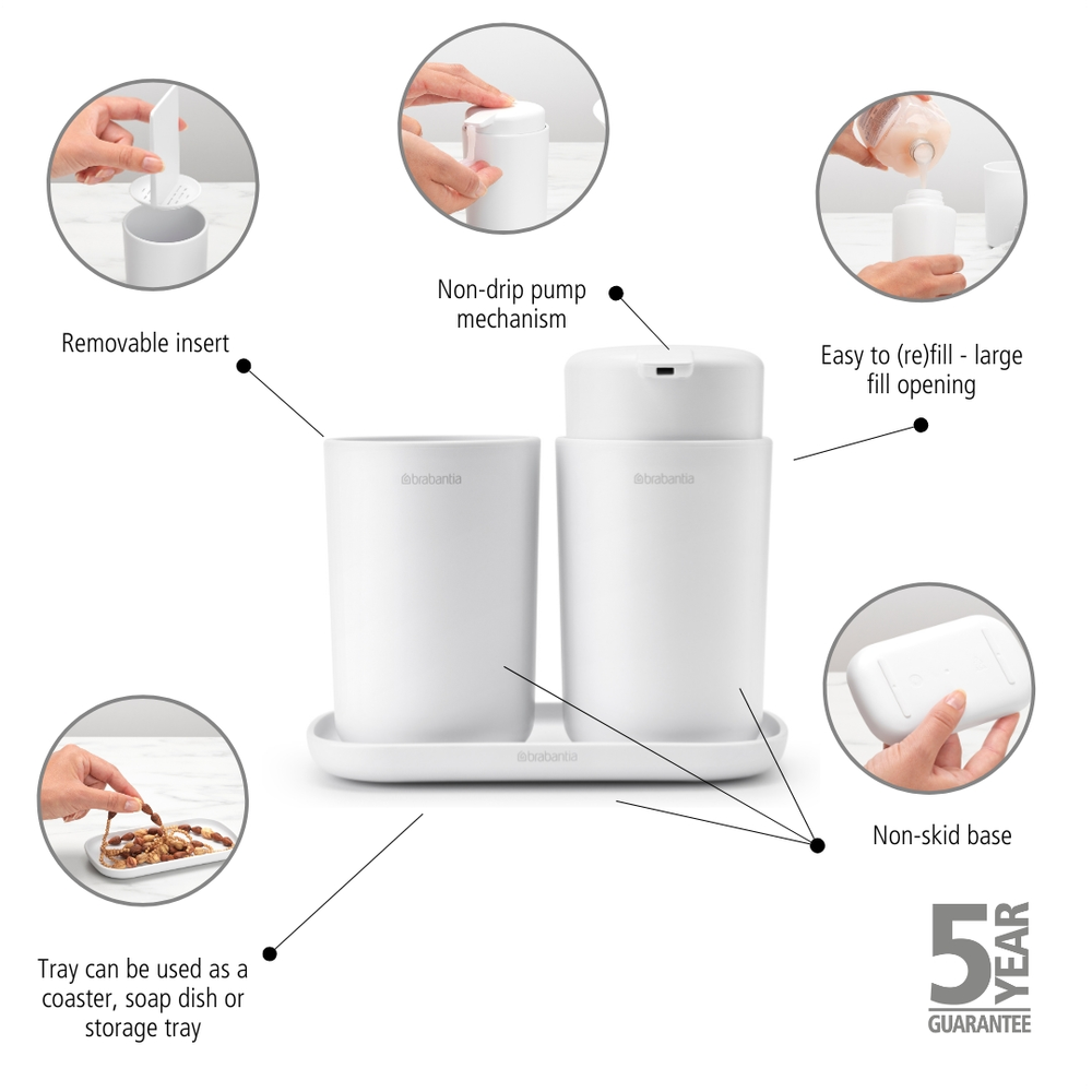 SET BRABANTIA ACCESORIOS EL BAÑO RENEW WHITE - 6