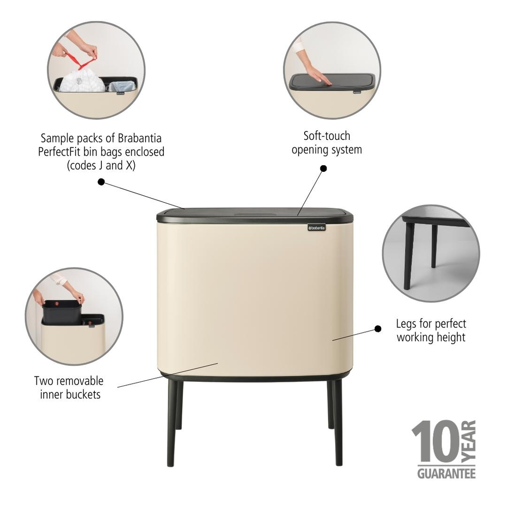 BASURERO BRABANTIA BO TOUCH 11 + 23 LT SOFT BEIGE - 6