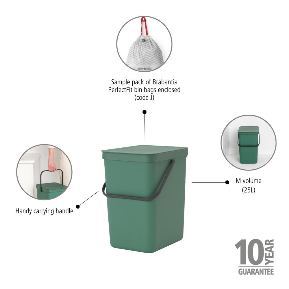 BASURERO BRABANTIA SORT & GO 25 LT FIR GREEN - 8