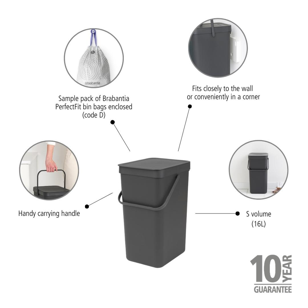 BASURERO BRABANTIA SORT & GO 16 LT GREY - 6