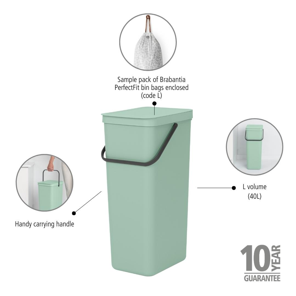 BASURERO BRABANTIA RECICLAJE SORT & GO 40 LT JADE GREEN - 7