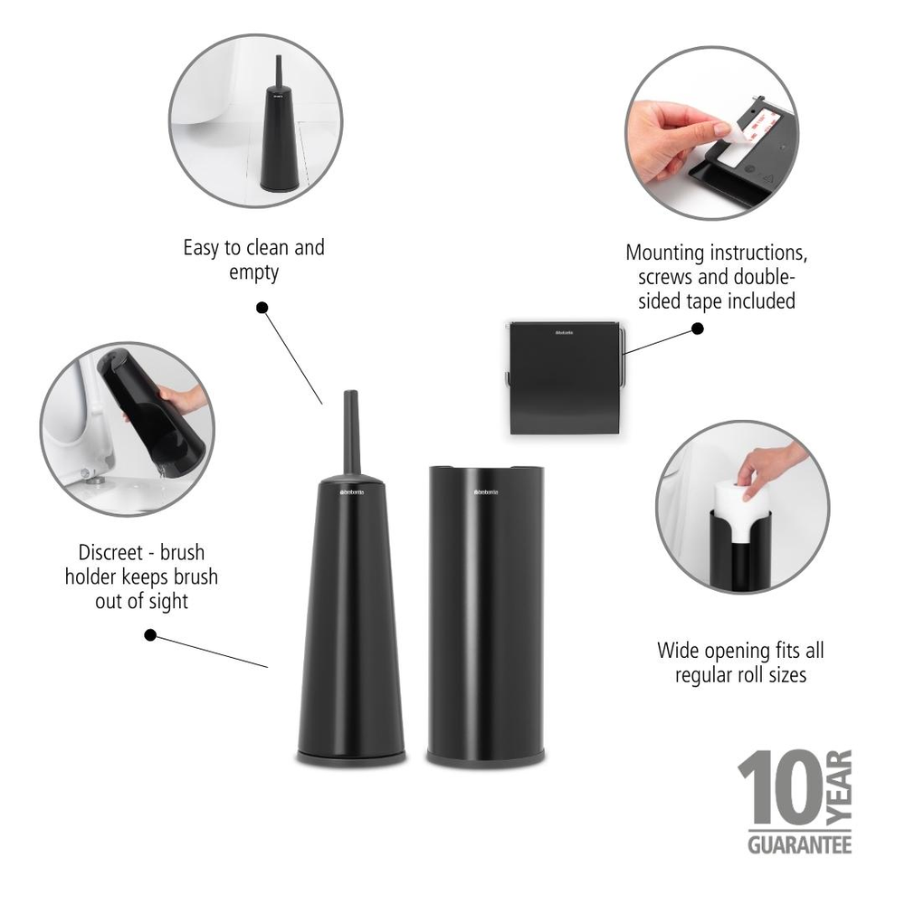 SET BRABANTIA 3 ACCESORIOS BAÑO RENEW MATT BLACK - 2