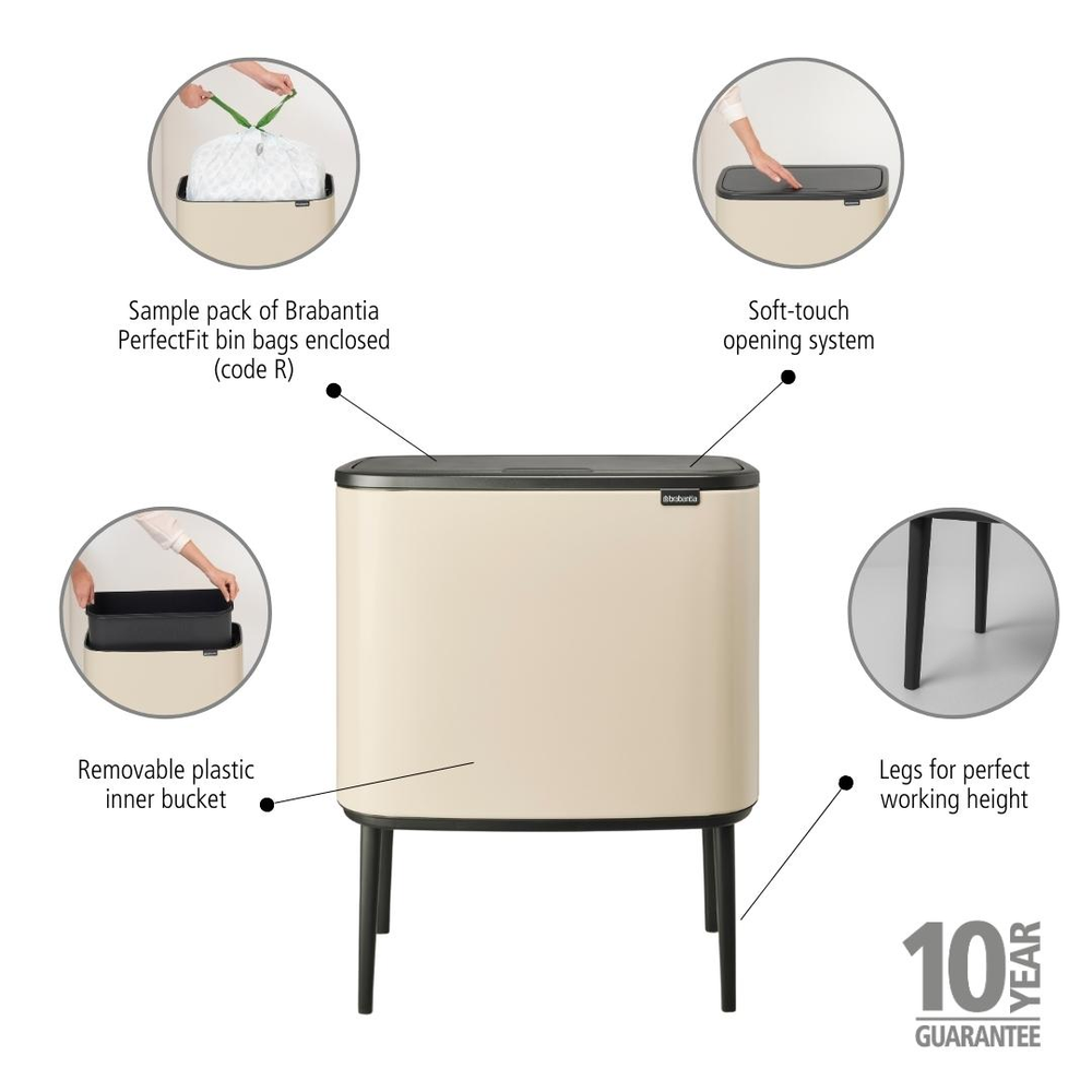 BASURERO BRABANTIA BO TOUCH 36 LT SOFT BEIGE - 6