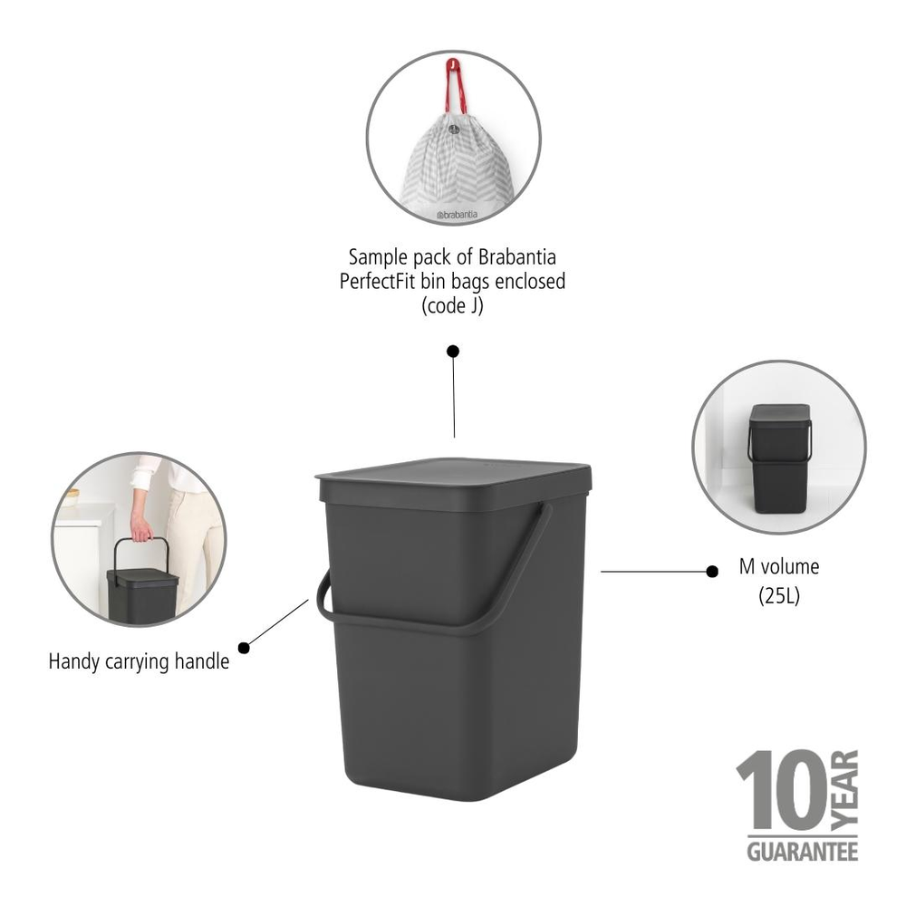 BASURERO BRABANTIA SORT & GO 25 LT GREY - 7