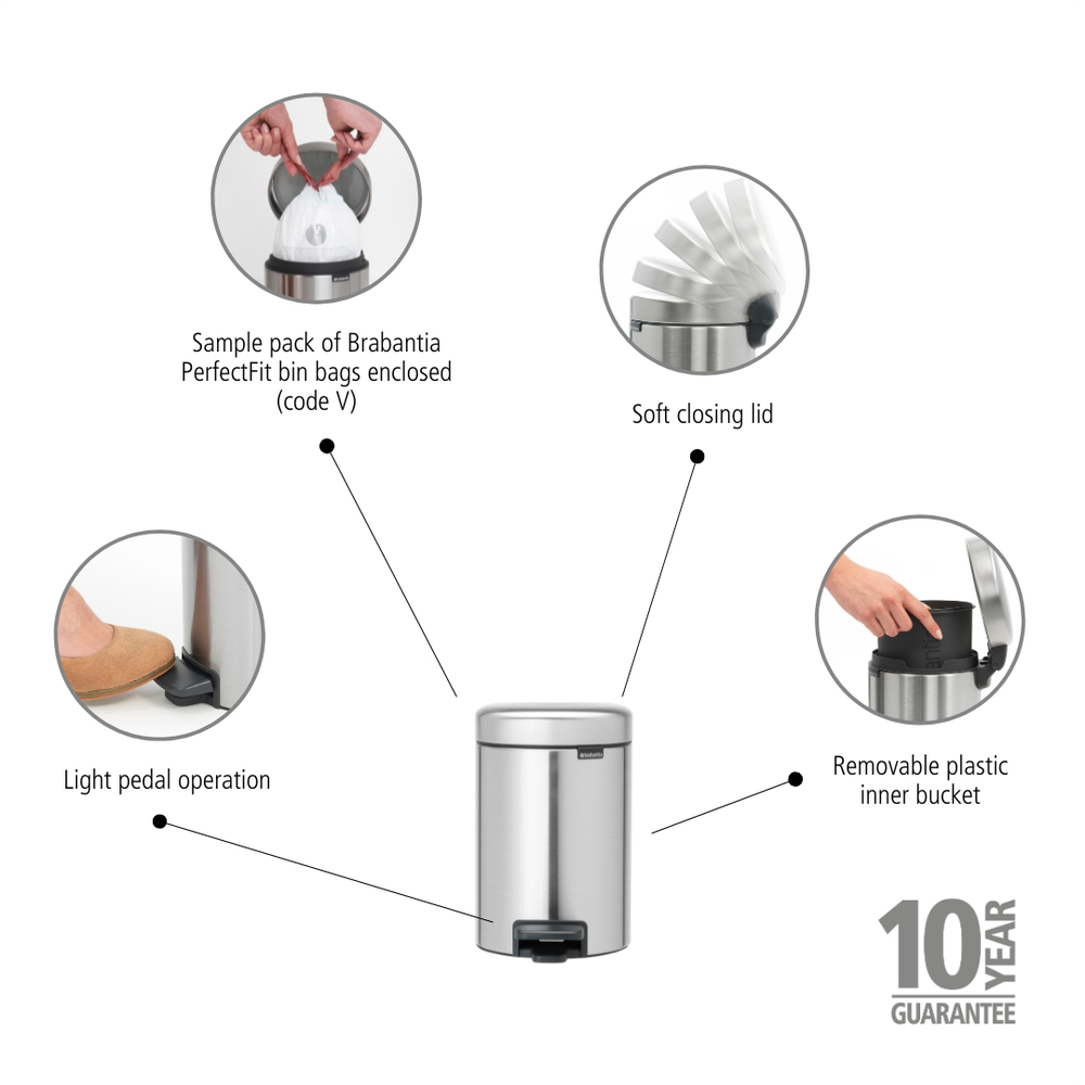 BASURERO BRABANTIA PEDAL NEWICON 3 LT MATT STEEL FINGERPRINT PROOF - 7