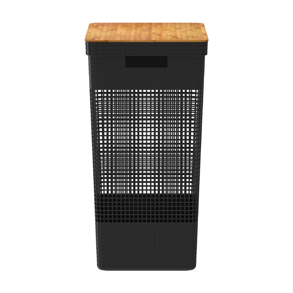CESTA DE ROPA GRID CON TAPA DE BAMBÚ 49 L NEGRO - 3