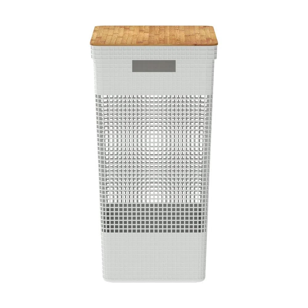 CESTA DE ROPA GRID CON TAPA DE BAMBÚ 49 L BLANCO OCÉANO - 3