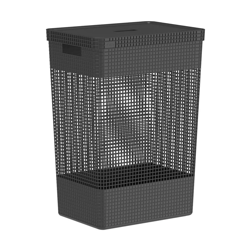 CESTA DE ROPA GRID CON TAPA 49 L NEGRO - 1