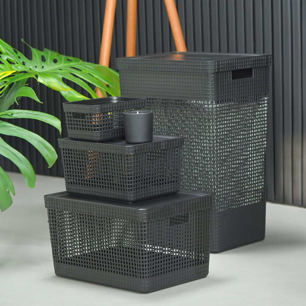 CESTA DE ROPA GRID CON TAPA 49 L NEGRO - 2