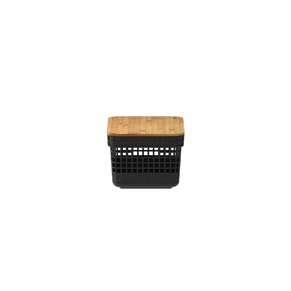 CESTA ORGANIZADORA GRID CON TAPA DE BAMBU 2.5 L NEGRO
