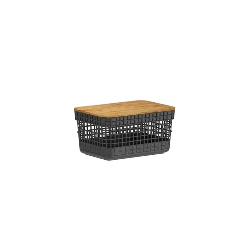 CESTA ORGANIZADORA GRID CON TAPA DE BAMBÚ 2.5 L NEGRO - 3