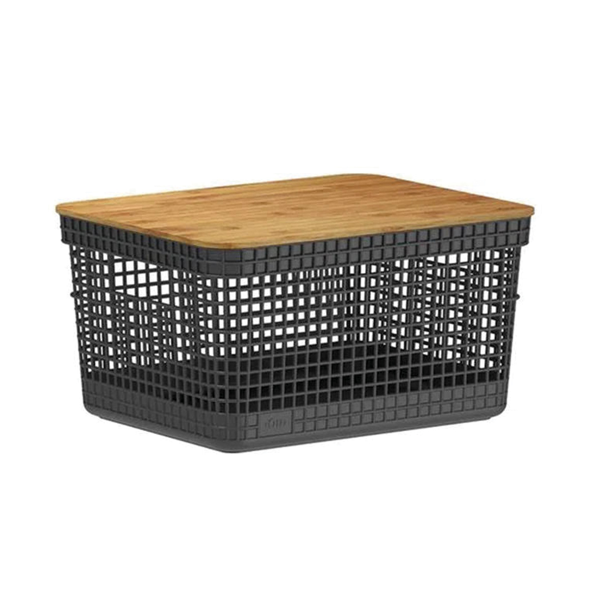 CESTA ORGANIZADORA GRID CON TAPA DE BAMBU 8 L NEGRO