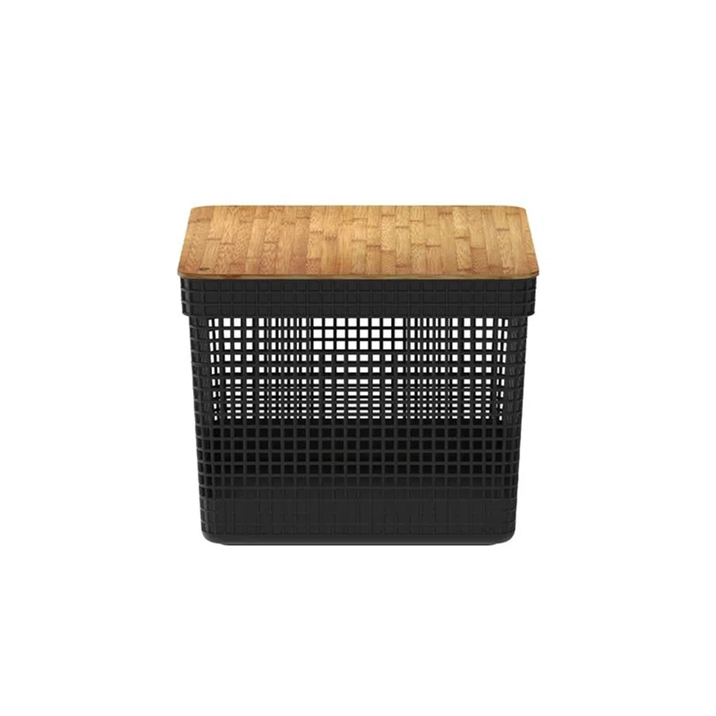 CESTA ORGANIZADORA GRID CON TAPA DE BAMBÚ 20 L NEGRO - 1