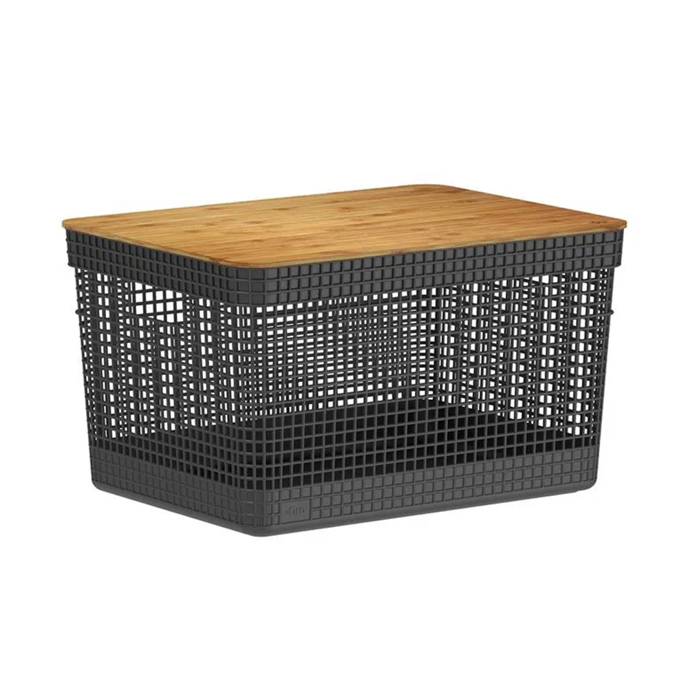 CESTA ORGANIZADORA GRID CON TAPA DE BAMBÚ 20 L NEGRO - 3
