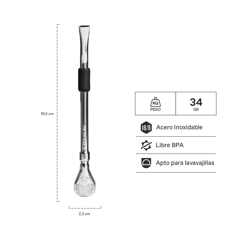 BOMBILLA PARA MATE DE CUCHARA NEGRA 2.0 STANLEY - 2