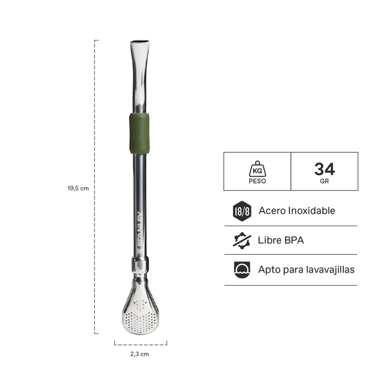 BOMBILLA PARA MATE DE CUCHARA VERDE 2.0 STANLEY - 2