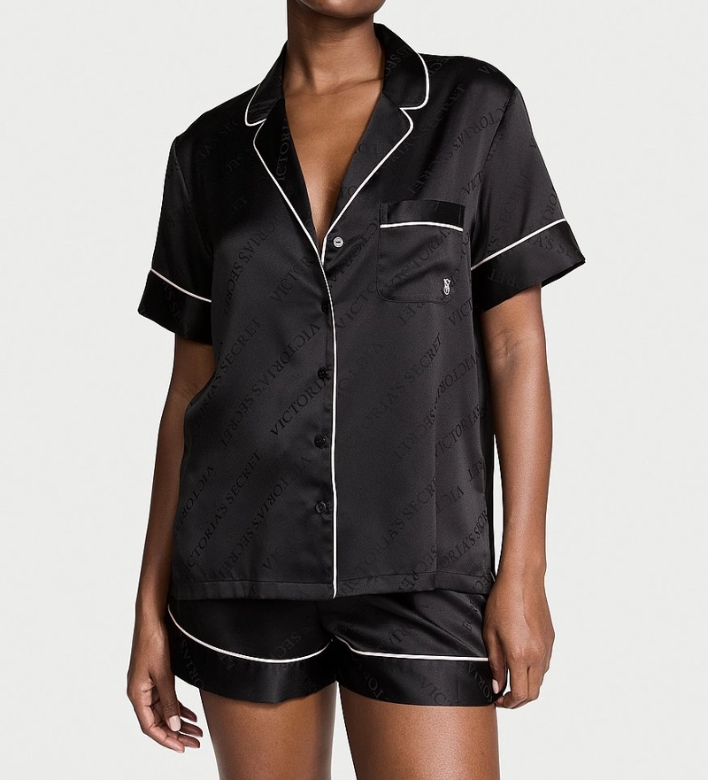 SET PIJAMA MUJER VICTORIA'S SECRET NEGRO SATINADO - 1