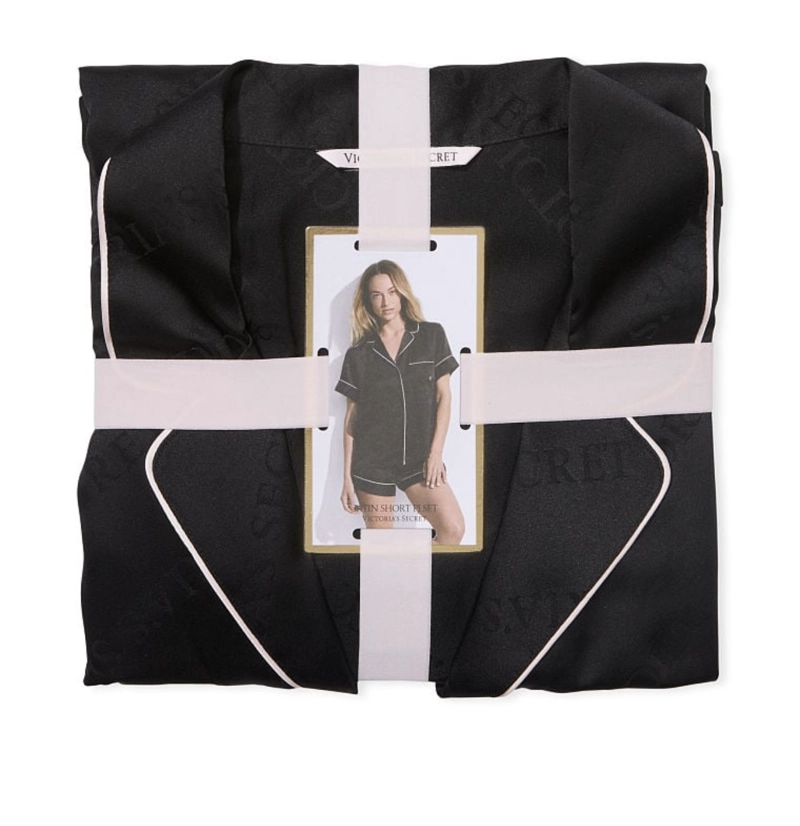 SET PIJAMA MUJER VICTORIA'S SECRET NEGRO SATINADO - 3