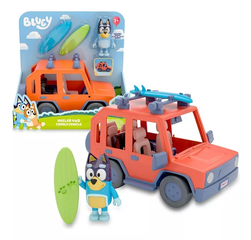 JUGUETE BLUEY FIGURA MÁS VEHÍCULO FAMILIAR 4X4 IMEXPORTA ORIGINAL - 1