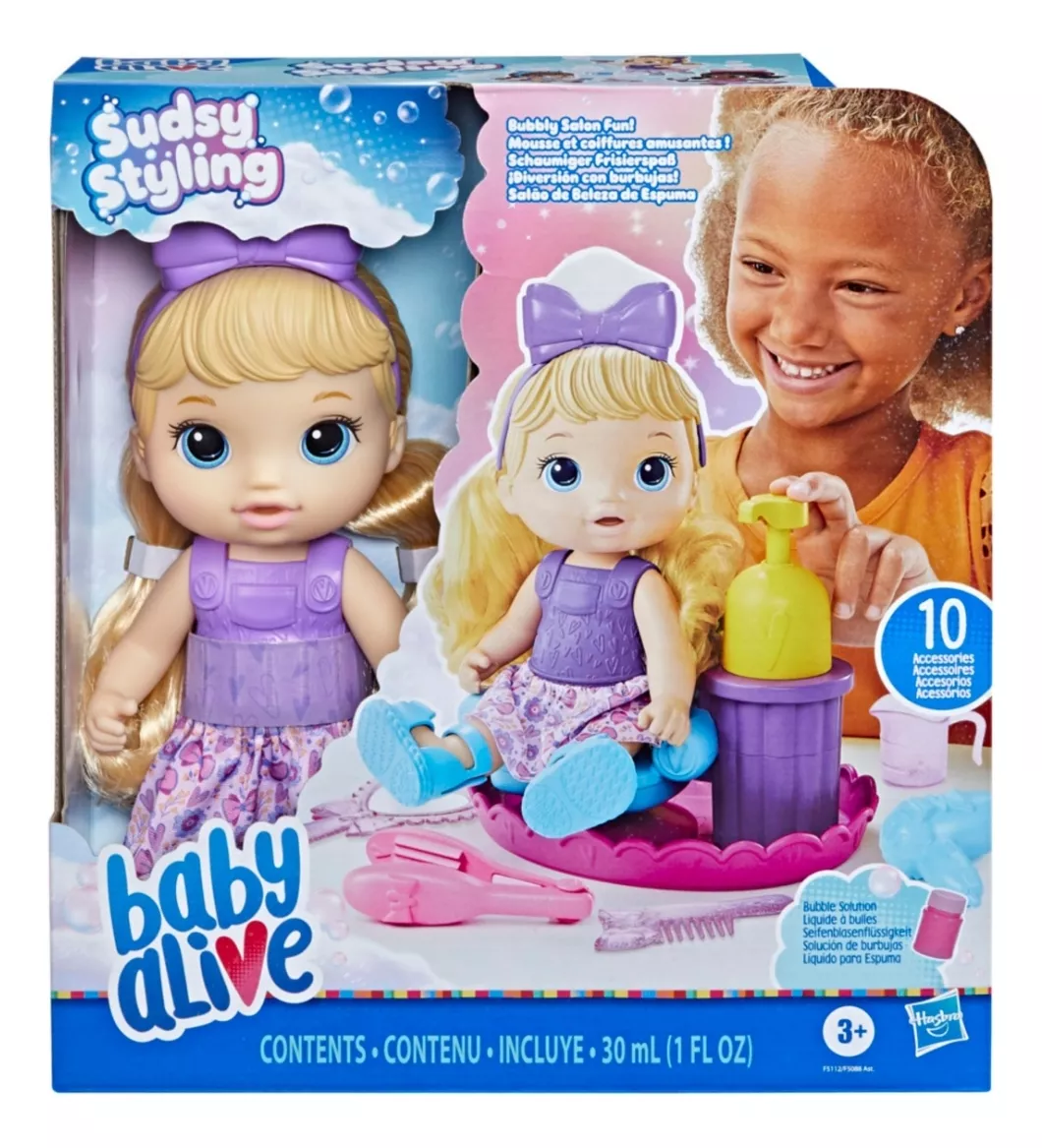 MUÑECA BABY ALIVE NEGRO PELUQUERÍA SUDSY DIVERSIÓN BURBUJAS HASBRO - 1
