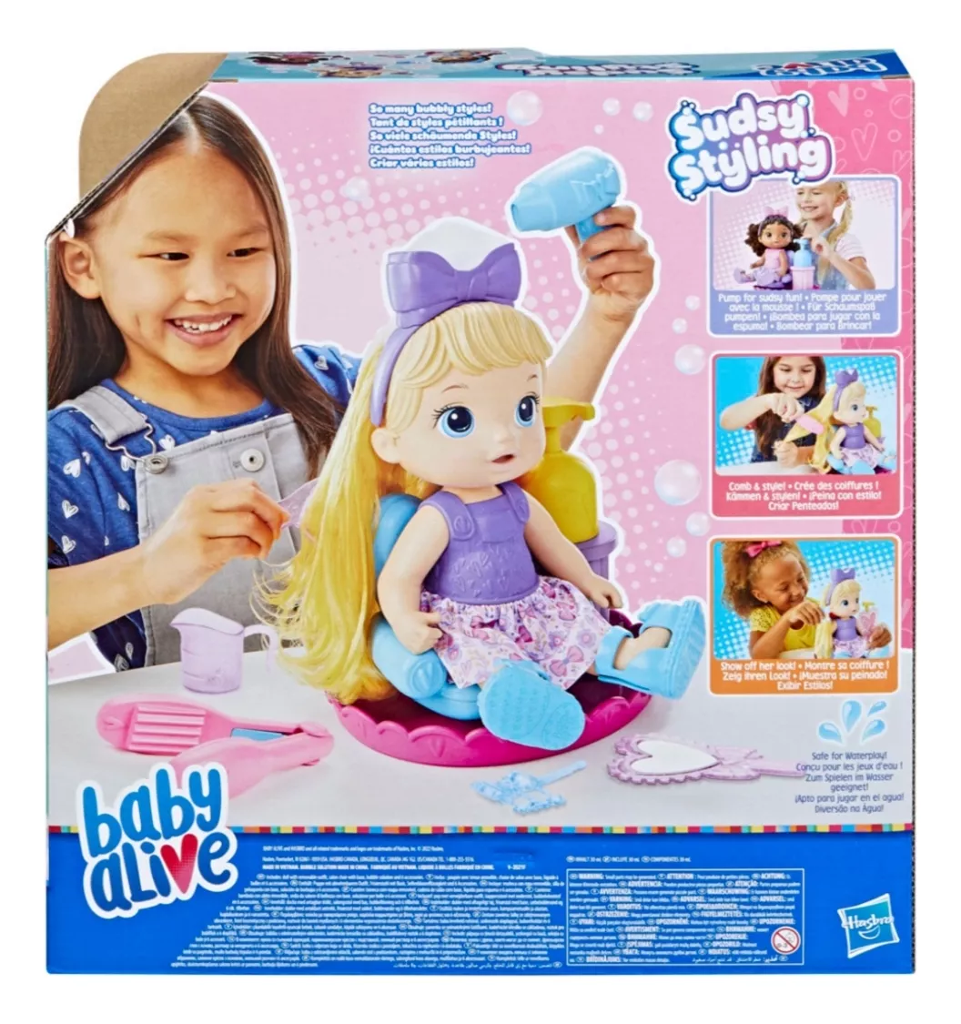 MUÑECA BABY ALIVE NEGRO PELUQUERÍA SUDSY DIVERSIÓN BURBUJAS HASBRO - 2