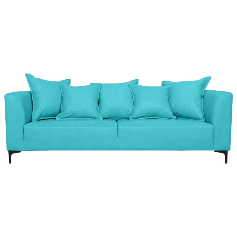 SOFA CORDELIA 2 CUERPOS CHENILLE TIPO LINO TURQUESA - 1