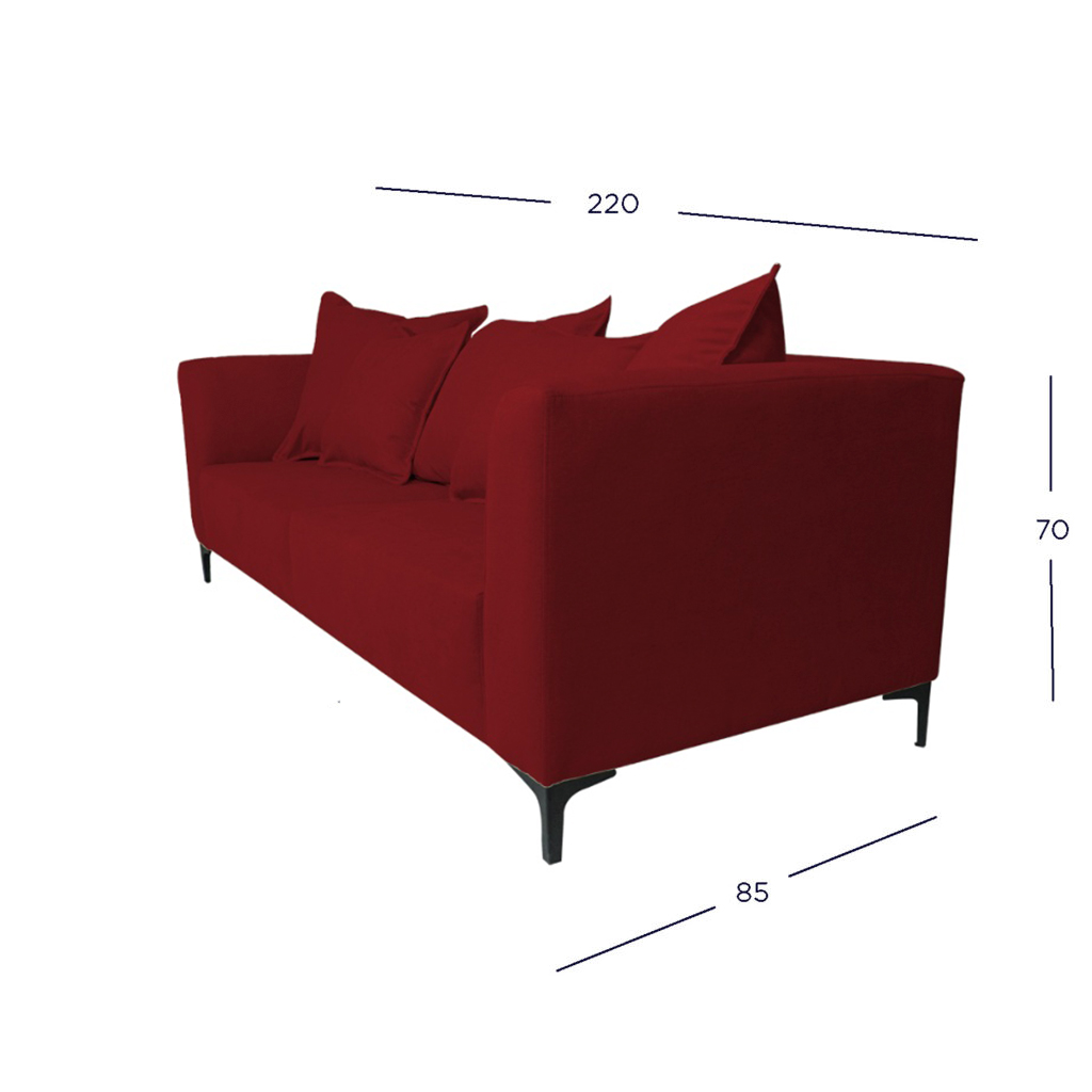 SOFA CORDELIA 3 CUERPOS FELPA ROJO - 4