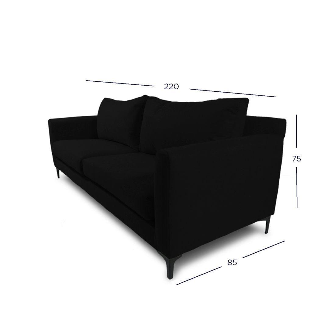 SOFA ALANNA 3 CUERPOS FELPA NEGRO - 4