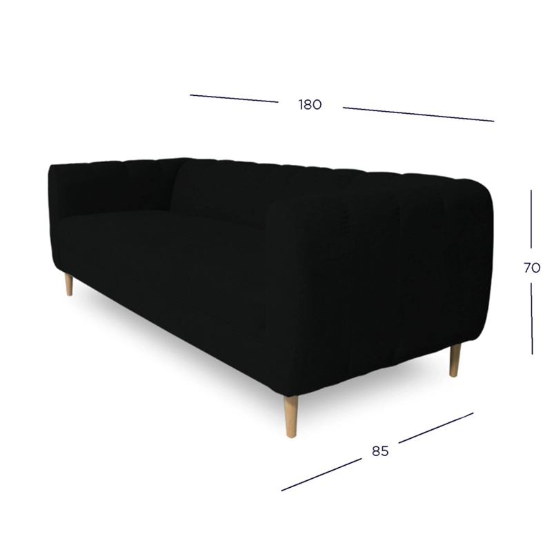 SOFA LYNETTE 2 CUERPOS CHENILLE TIPO LINO NEGRO - 4