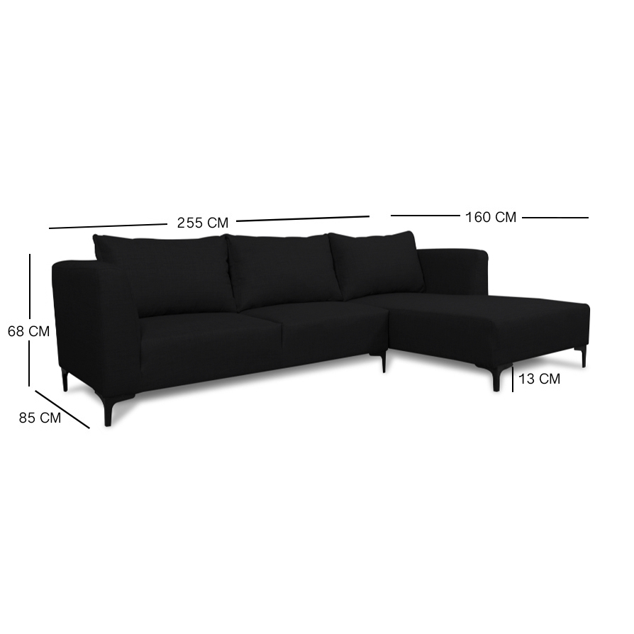 SECCIONAL SURIA CHENILLE TIPO LINO NEGRO - 3