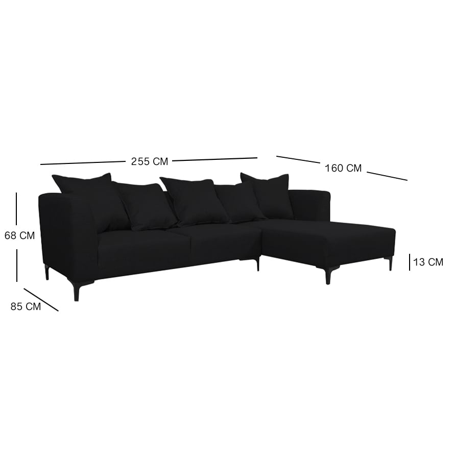 SECCIONAL CORDELIA CHENILLE TIPO LINO NEGRO - 3