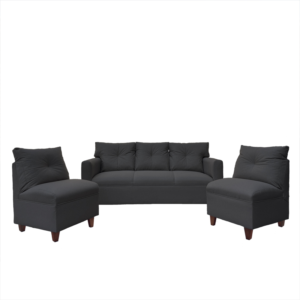 JUEGO LIVING MATEO 3-1-1 CUERPOS PATA MADERA CHENILLE GRAFITO - 1