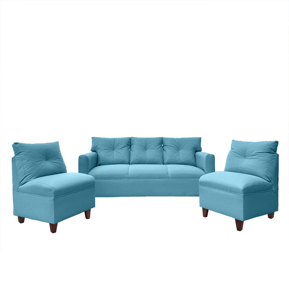 JUEGO LIVING MATEO 3-1-1 CUERPOS PATA MADERA CHENILLE TURQUESA - 1