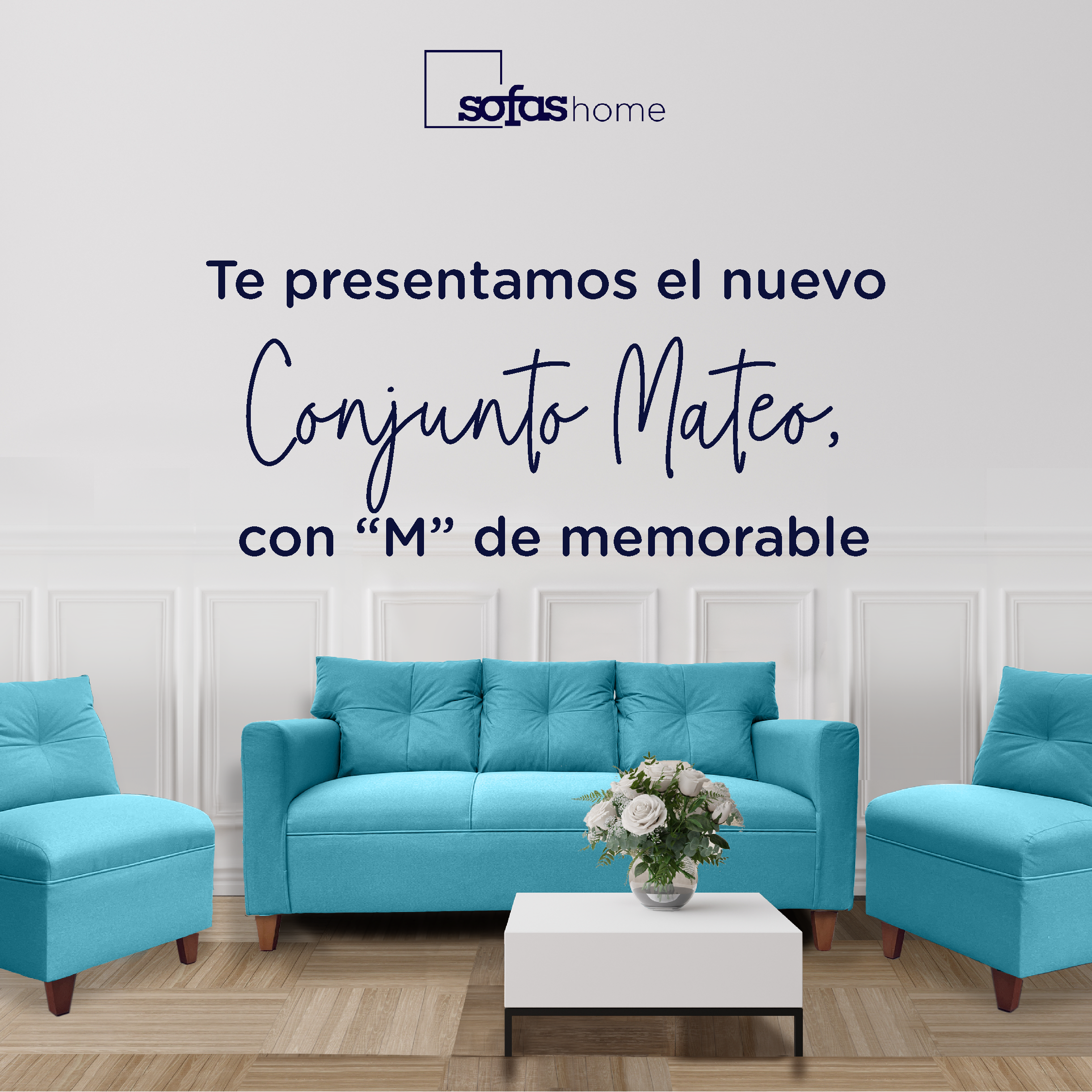 JUEGO LIVING MATEO 3-1-1 CUERPOS PATA MADERA CHENILLE TURQUESA - 2