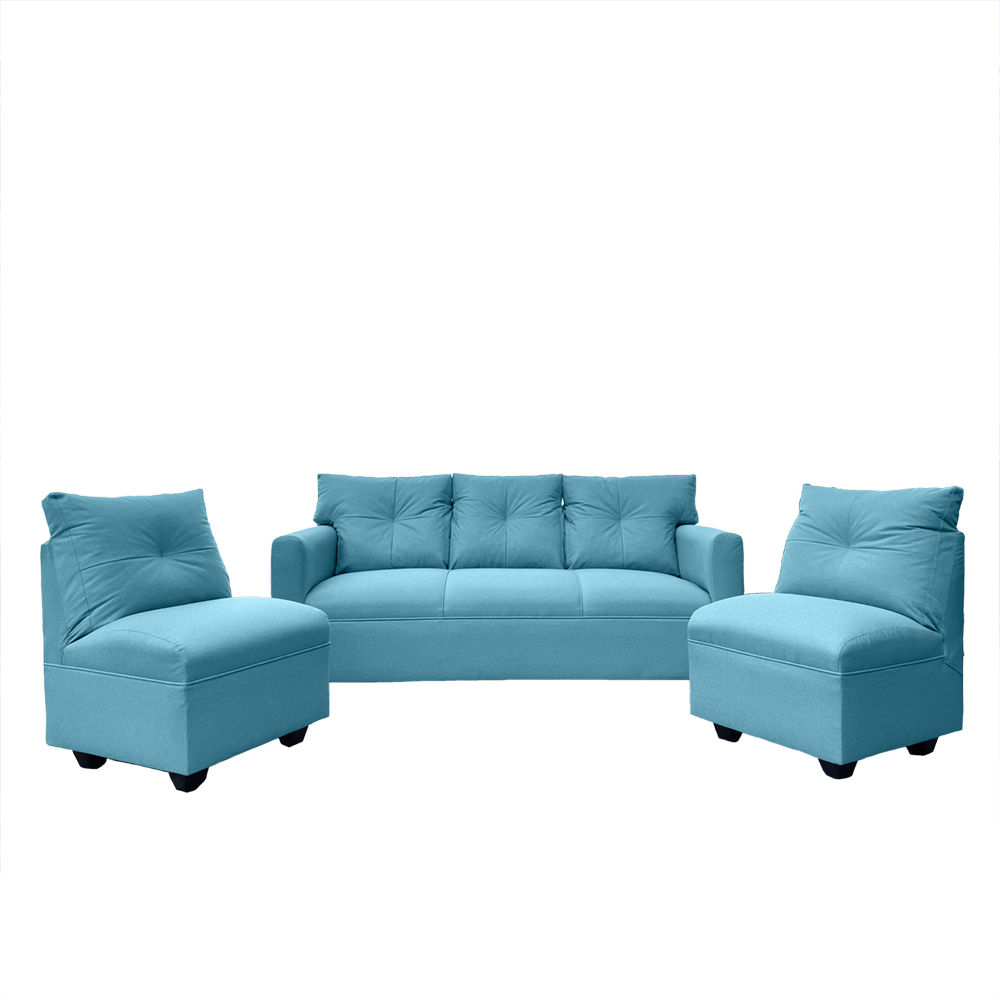 JUEGO LIVING MATEO 3-1-1 CUERPOS CHENILLE TURQUESA PATA PLASTICA - 1