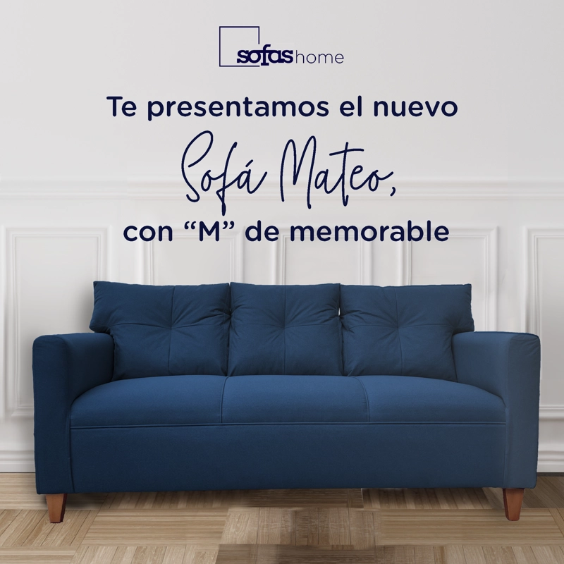 SOFA MATEO 3 CUERPOS PATA MADERA CHENILLE AZUL - 2