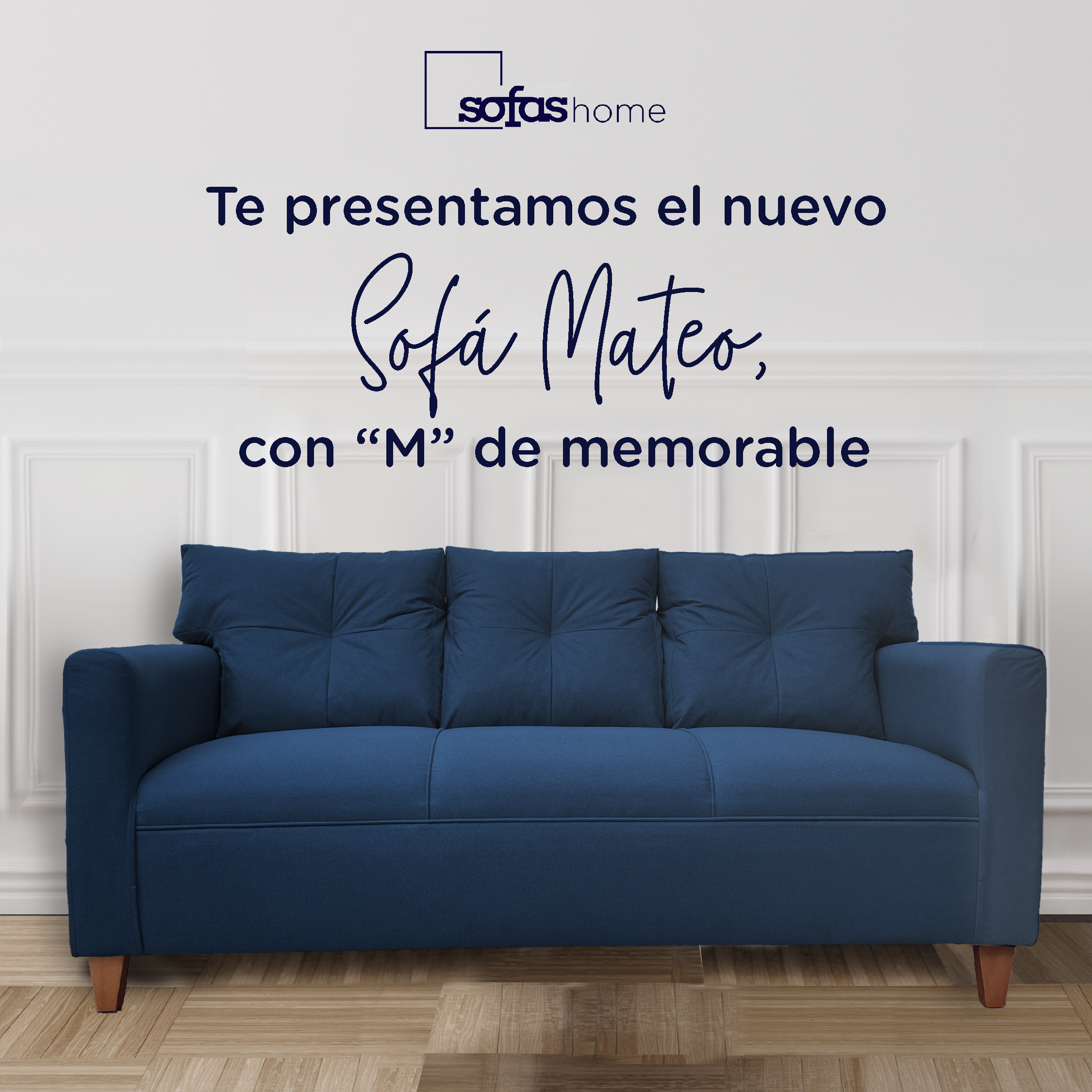 SOFA MATEO 3 CUERPOS PATA MADERA CHENILLE AZUL - 2