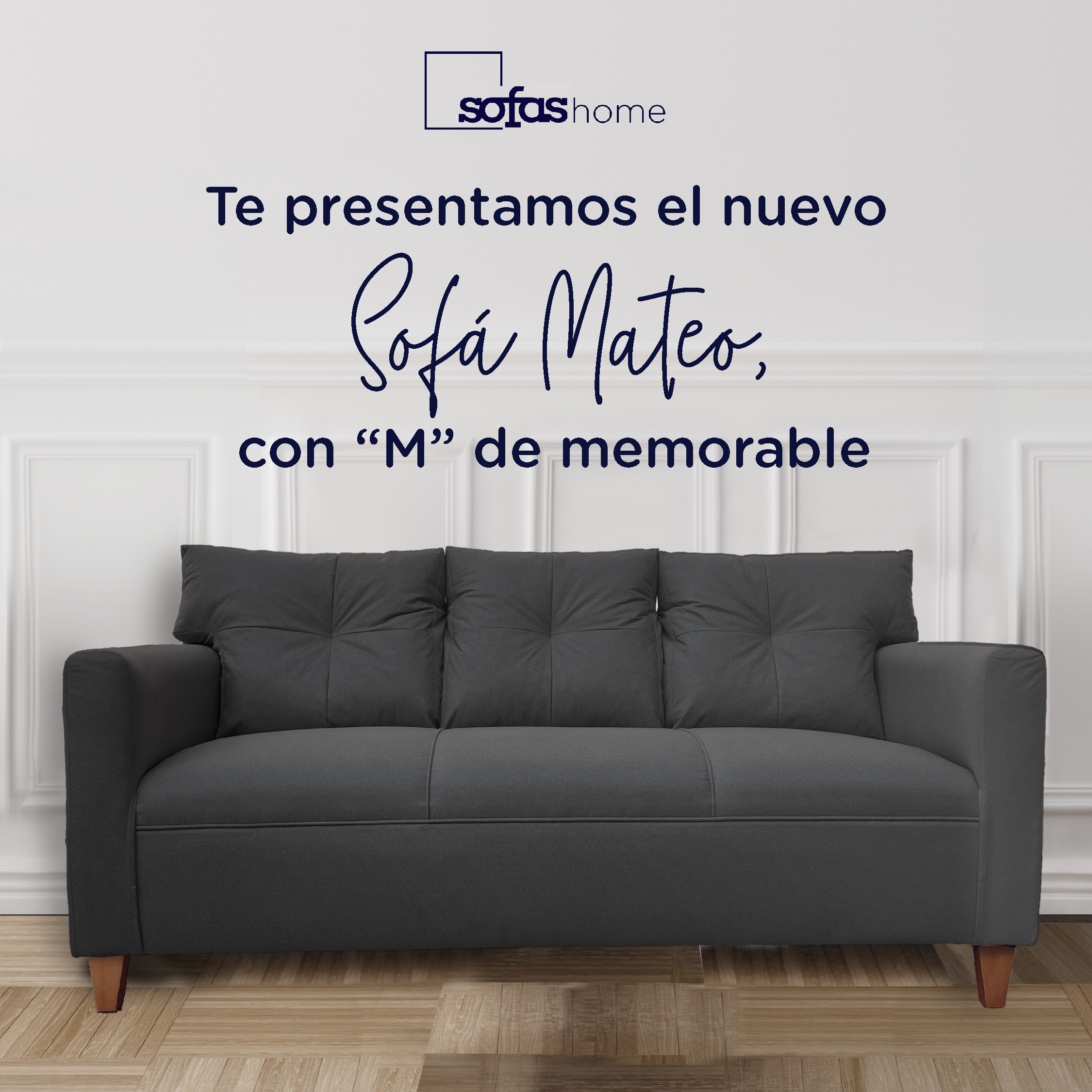 SOFA MATEO 3 CUERPOS PATA MADERA CHENILLE GRAFITO - 2