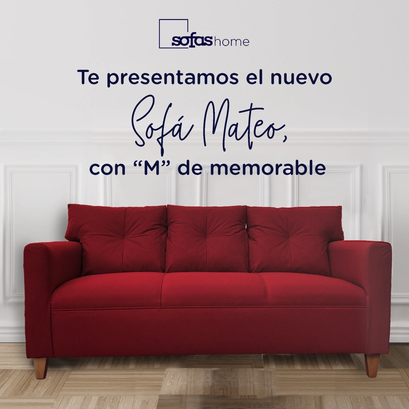 SOFA MATEO 3 CUERPOS PATA MADERA CHENILLE ROJO - 2