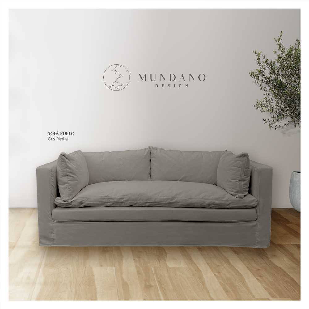 SOFA PUELO 3 CUERPOS CHENILLE GRIS PIEDRA - 2