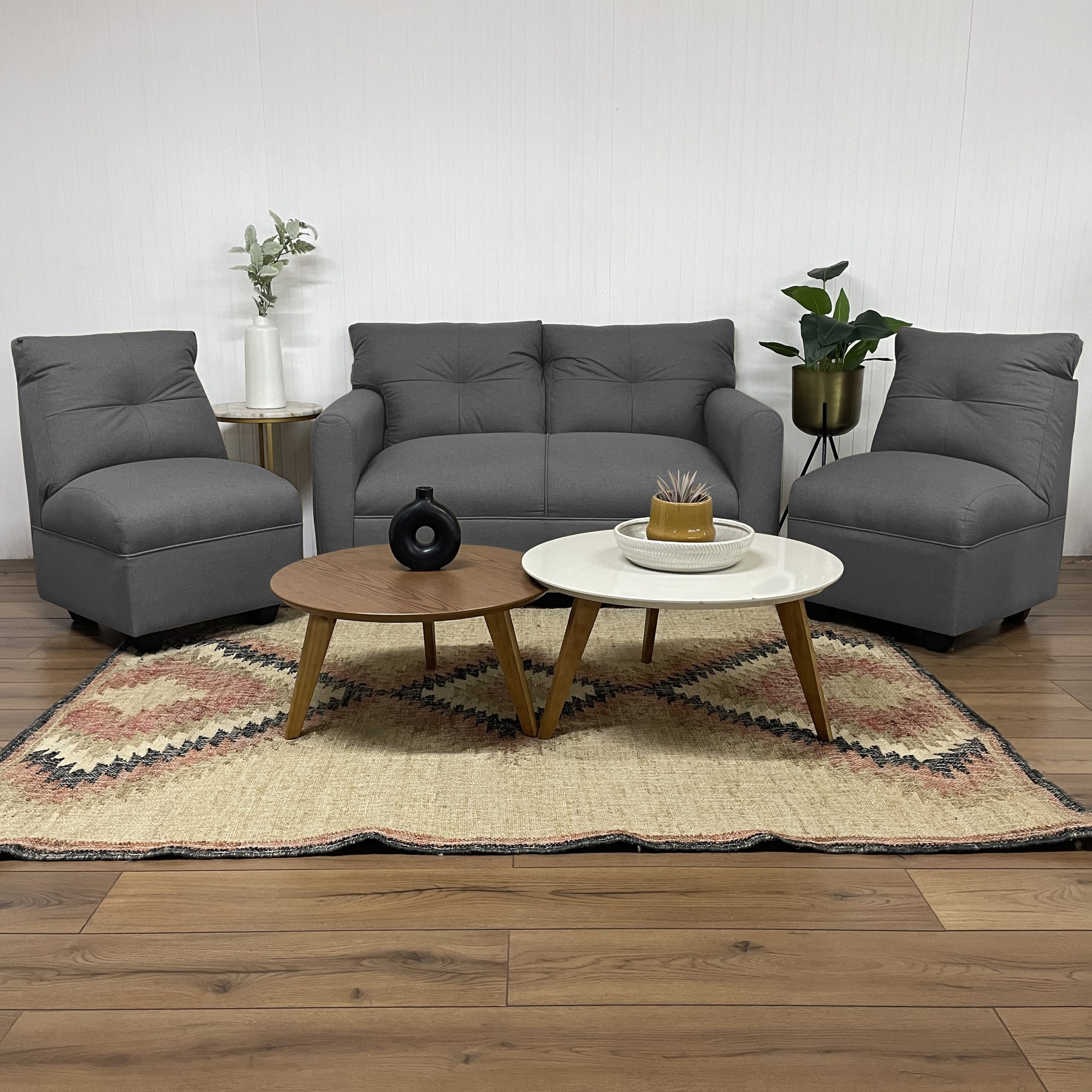 JUEGO LIVING SOFAS HOME MATEO CHENILLE GRIS PATA PLASTICA 2C.1C.1C - 2