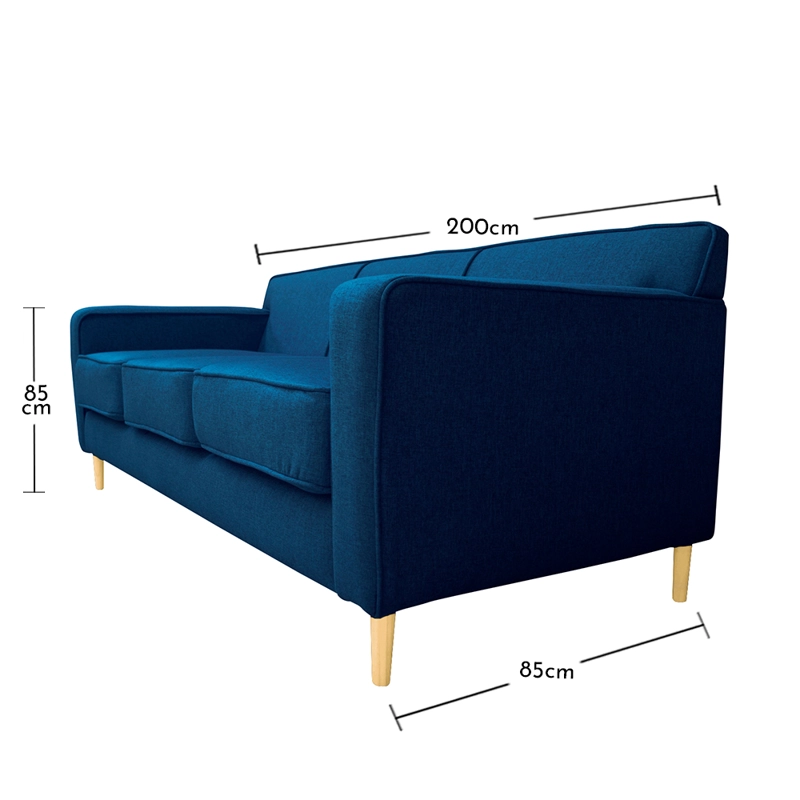 SOFA LILEN 3 CUERPOS CHENILLE TIPO LINO AZUL - 4