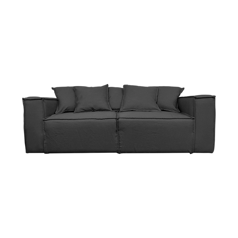 SOFA CAMA ENCO 3 CUERPOS CHENILLE GRAFITO TIPO LINO - 1